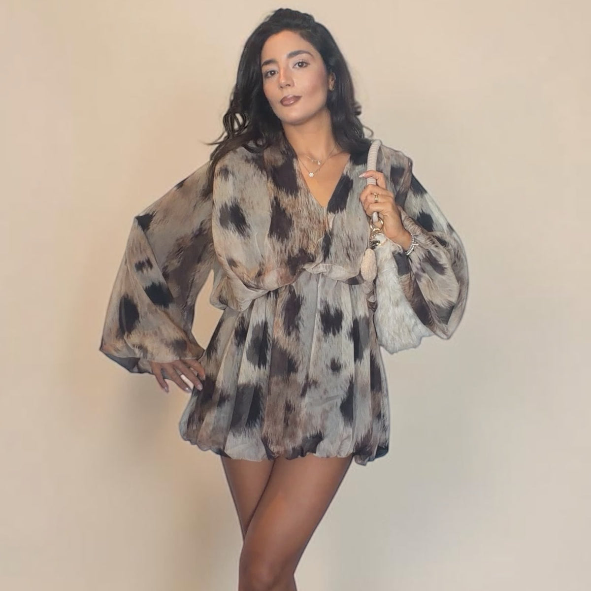 [NenaShop] LOLITA - Abito / Blusa a Palloncino – Stampa Animalier Sfumata