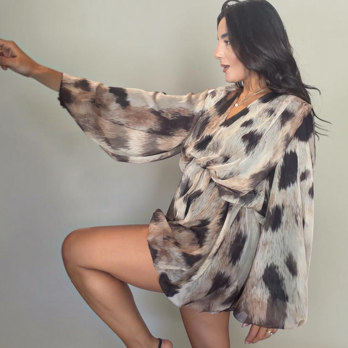 [NenaShop] LOLITA - Abito / Blusa a Palloncino – Stampa Animalier Sfumata