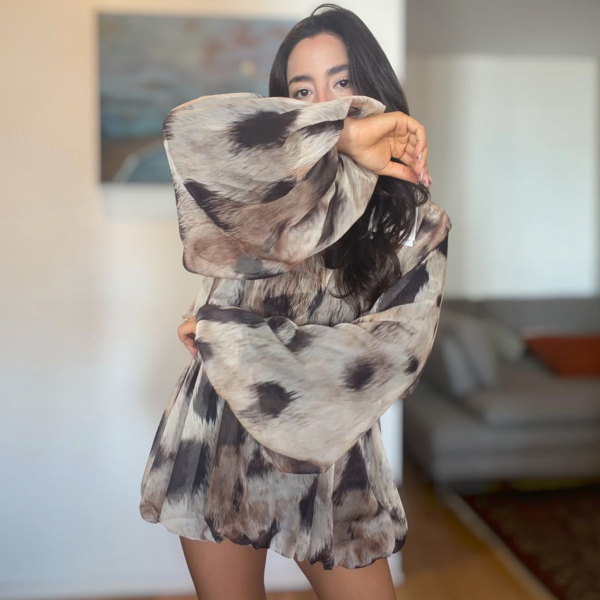 [NenaShop] LOLITA - Abito / Blusa a Palloncino – Stampa Animalier Sfumata