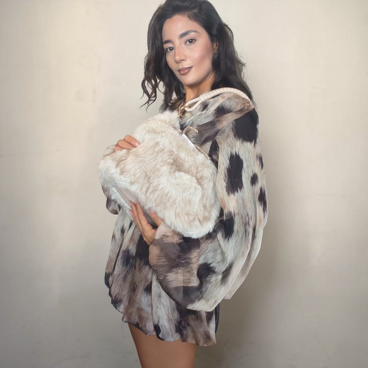 [NenaShop] LOLITA - Abito / Blusa a Palloncino – Stampa Animalier Sfumata