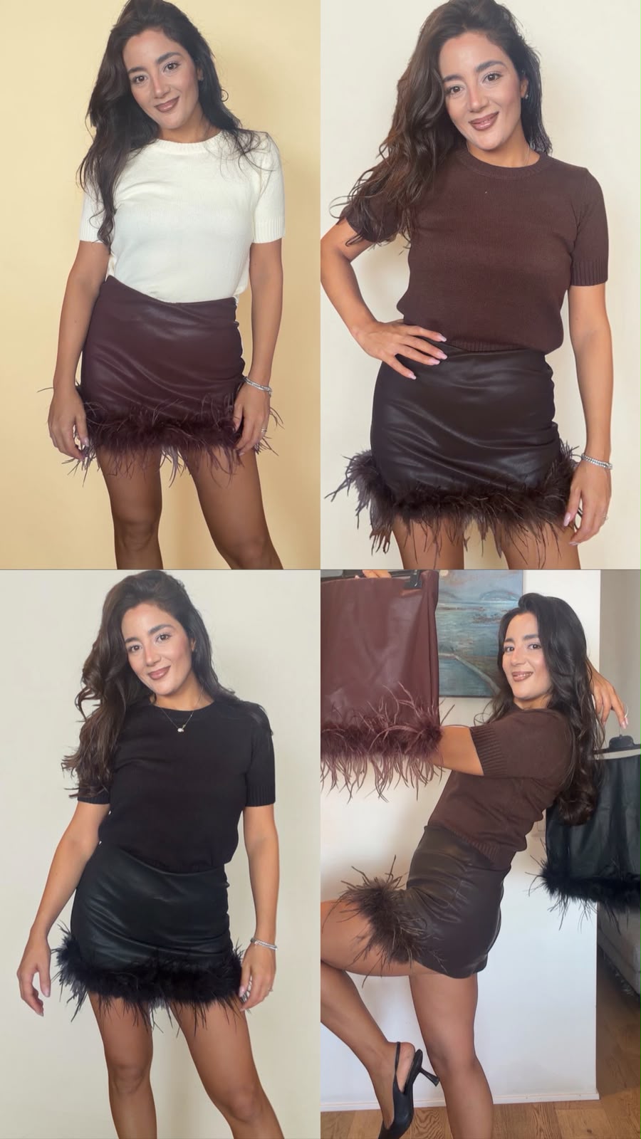 [NenaShop] PLUME - Minigonna in Ecopelle con piume e con sottogonna a pantaloncino