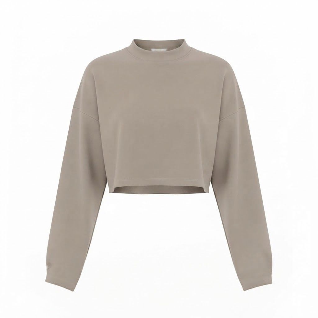 [NenaShop] RON Maglia a Maniche a Svasare a Girocollo con Spalline Imbottite Stile Crop Top in Puro Cotone