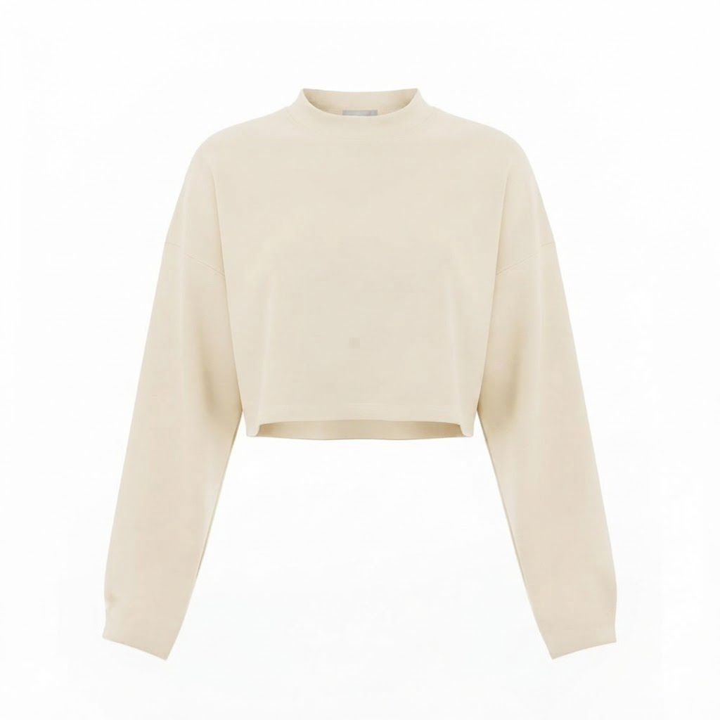 [NenaShop] RON Maglia a Maniche a Svasare a Girocollo con Spalline Imbottite Stile Crop Top in Puro Cotone