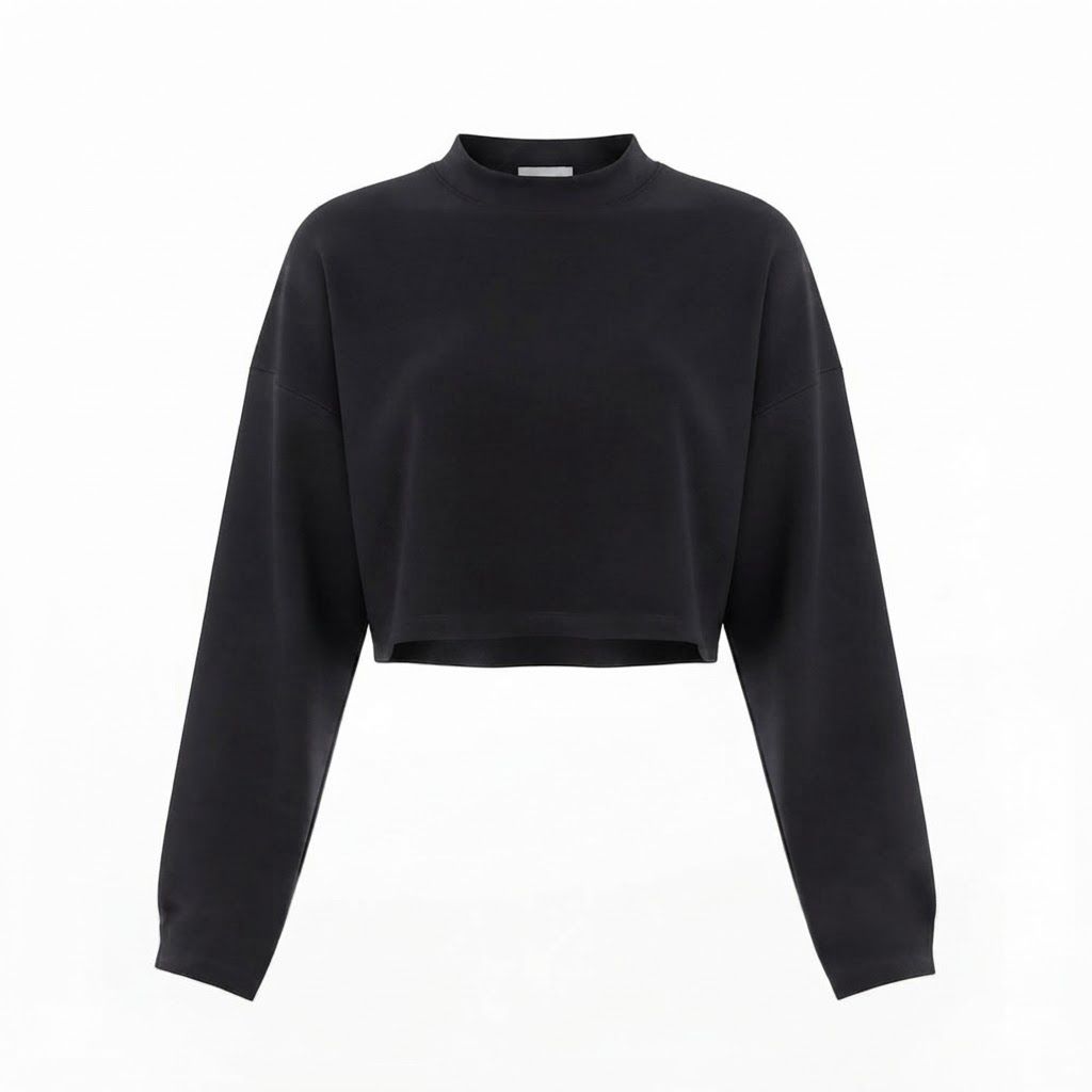 [NenaShop] RON Maglia a Maniche a Svasare a Girocollo con Spalline Imbottite Stile Crop Top in Puro Cotone