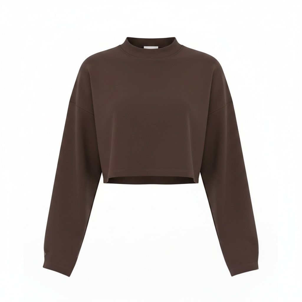 [NenaShop] RON Maglia a Maniche a Svasare a Girocollo con Spalline Imbottite Stile Crop Top in Puro Cotone