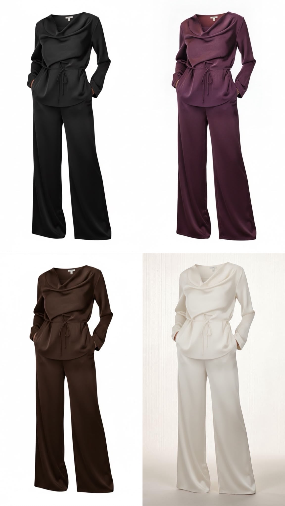 [NenaShop] SANDRA Set - Completo Due Pezzi in Satin Camicetta e Pantalone con elastico in vita