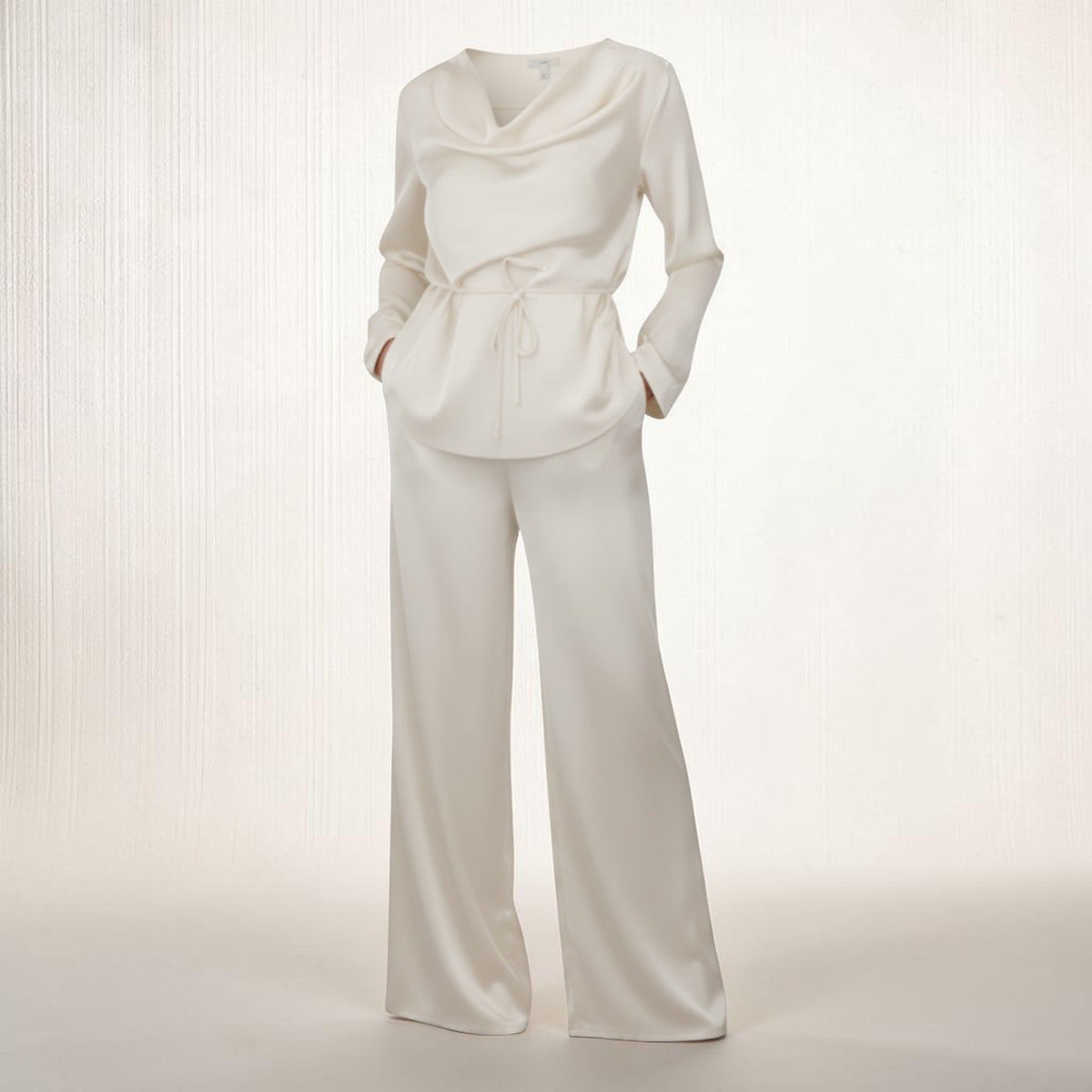 [NenaShop] SANDRA Set - Completo Due Pezzi in Satin Camicetta e Pantalone con elastico in vita