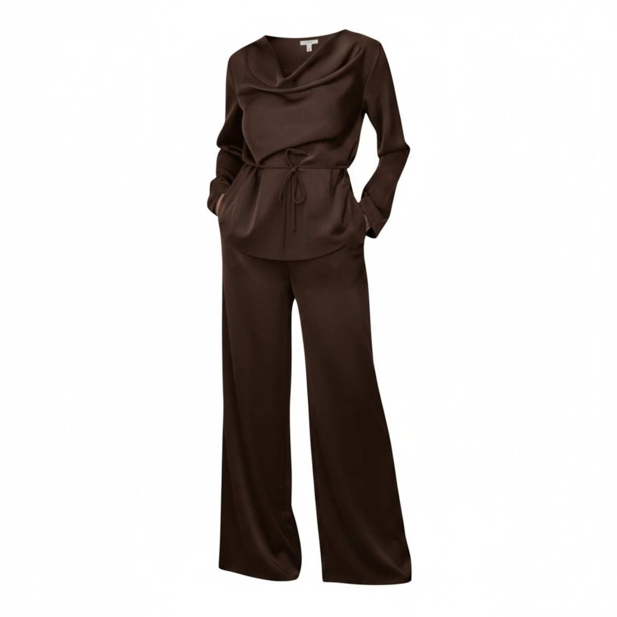 [NenaShop] SANDRA Set - Completo Due Pezzi in Satin Camicetta e Pantalone con elastico in vita