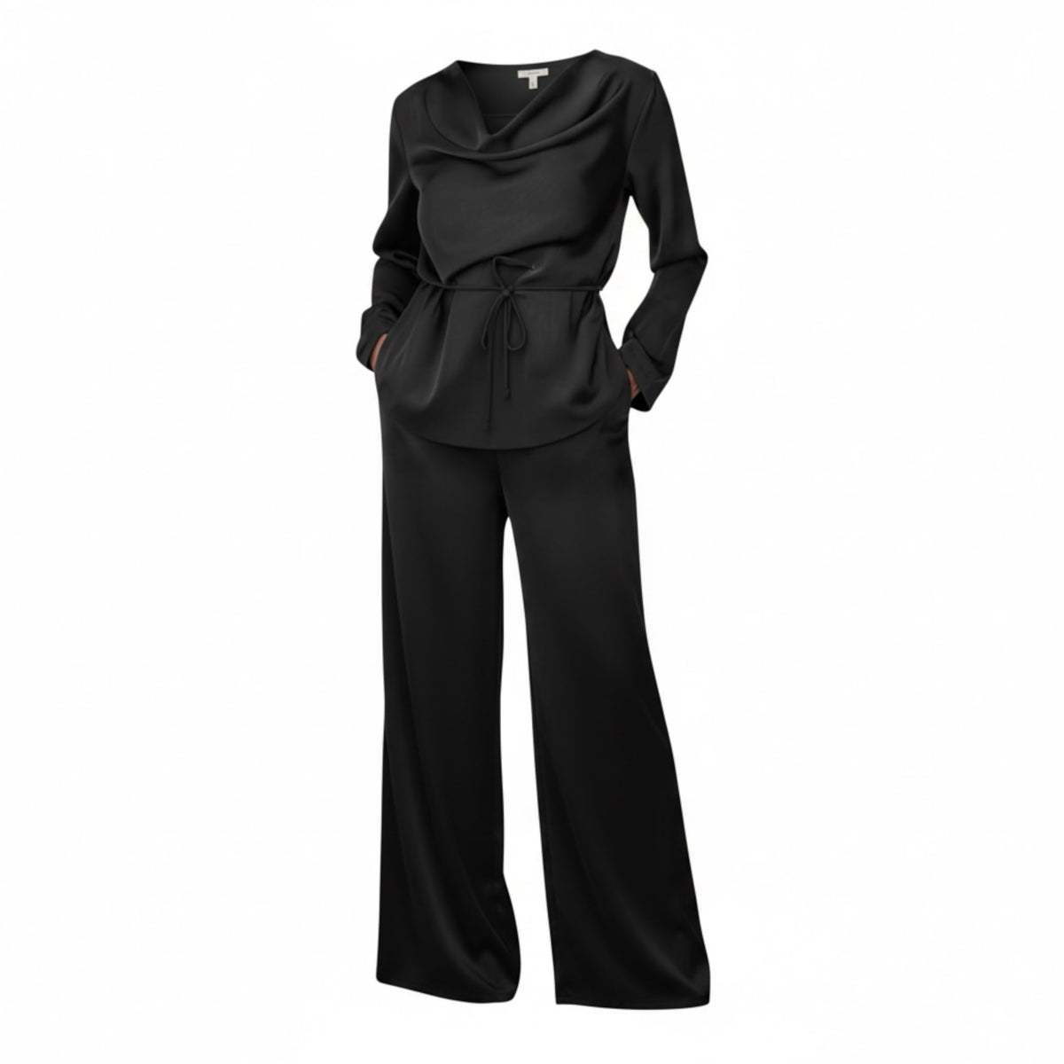 [NenaShop] SANDRA Set - Completo Due Pezzi in Satin Camicetta e Pantalone con elastico in vita