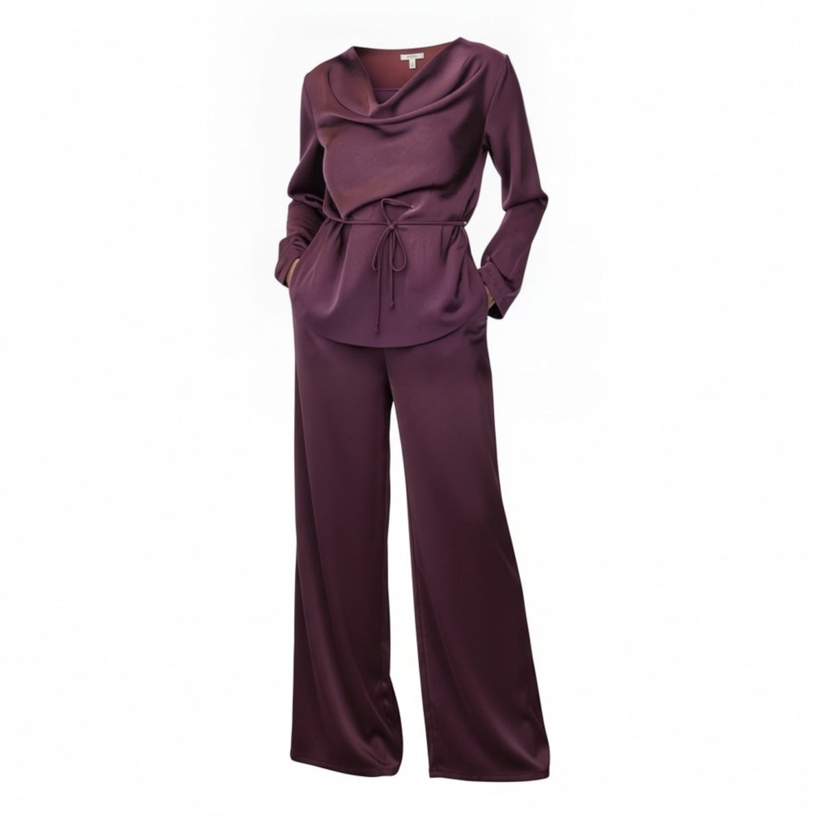 [NenaShop] SANDRA Set - Completo Due Pezzi in Satin Camicetta e Pantalone con elastico in vita