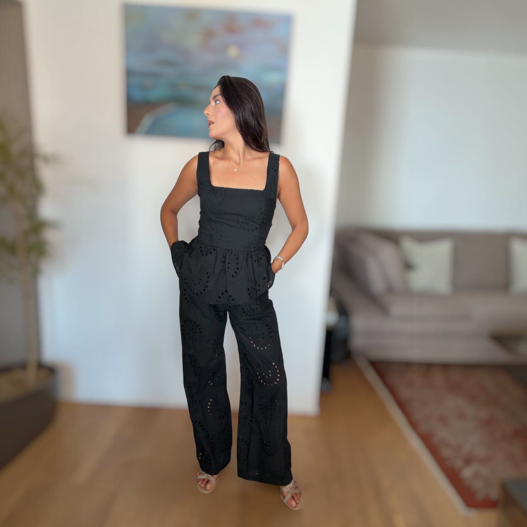 SET ELISIA IN COTONE PIZZO SANGALLO PANTALONE E TOP