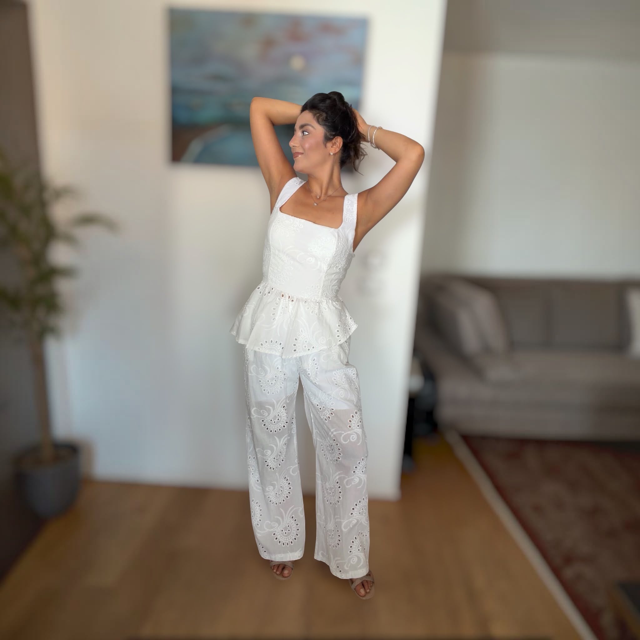SET ELISIA IN COTONE PIZZO SANGALLO PANTALONE E TOP