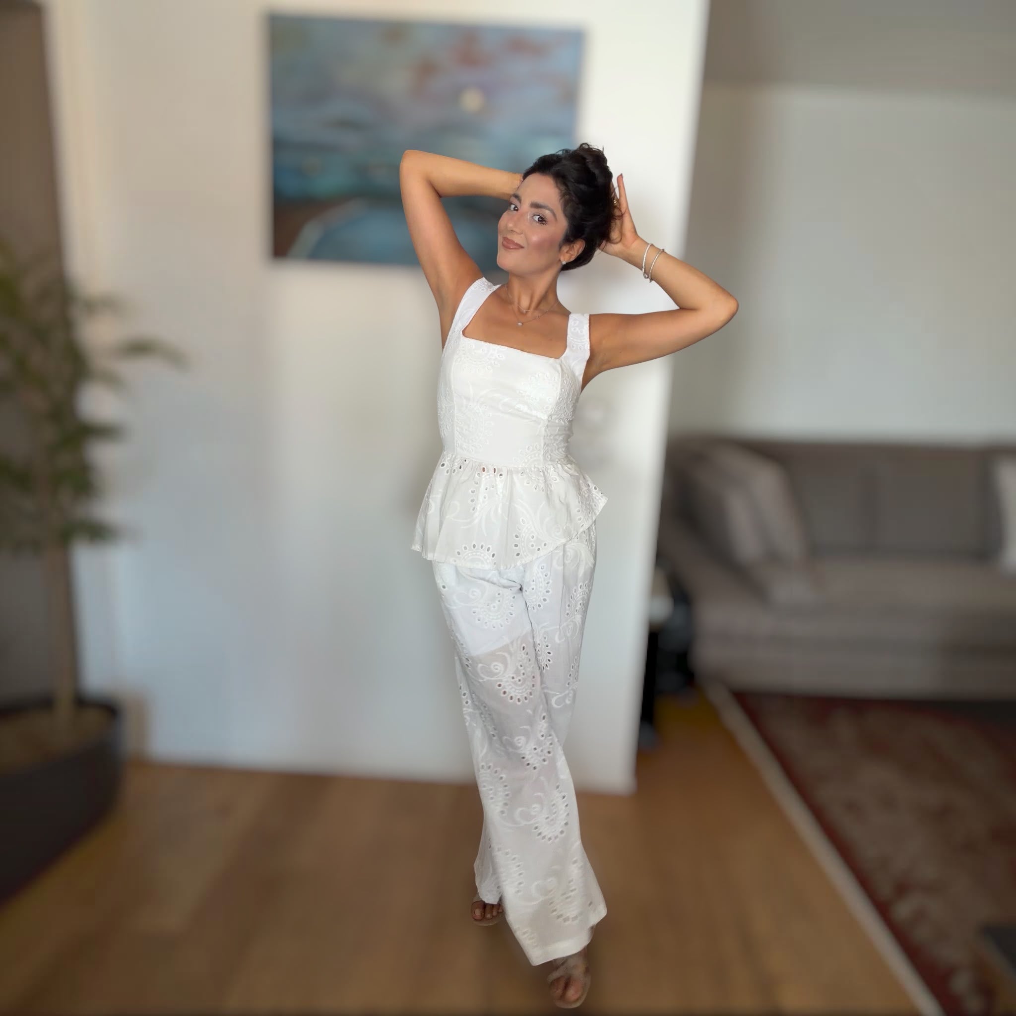 SET ELISIA IN COTONE PIZZO SANGALLO PANTALONE E TOP